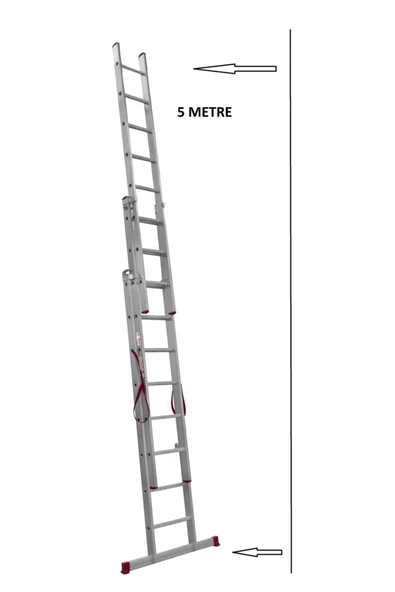 Sözbir Merdiven  6+6+6 Sürgülü Alüminyum Merdiven | 3x2 |80x25 Profil | 3 Kademeli Uzatmalı ürün görseli 1
