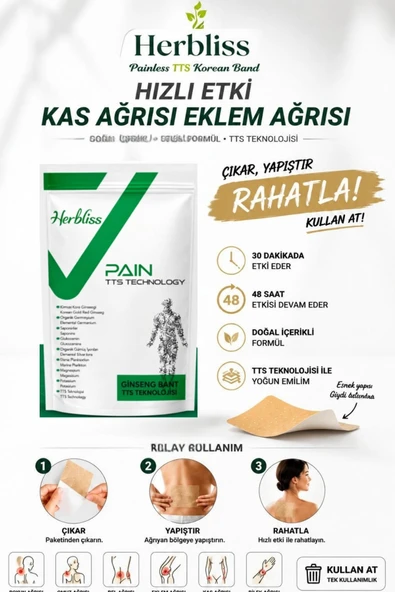 Herbliss Ginseng Isıtıcı Rahatlatıcı Ağrı Bandı Kinesio Bandı Isıtıcı Kas ve Eklem Rahatlatıcı Hızlı ürün görseli 1