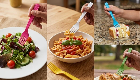 Her Ortama Uygun Canlı Renk Seçenekli Plastik Çatal Seti 20 Adet Karışık Renk ürün görseli 1
