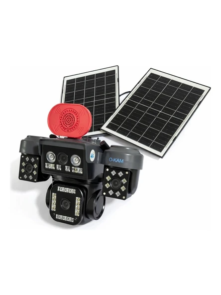 O-kam OK-337 Premium 12MP 4 Kameralı 4G Çift Solar Panel AOV Güvenlik Kamerası ürün görseli 1