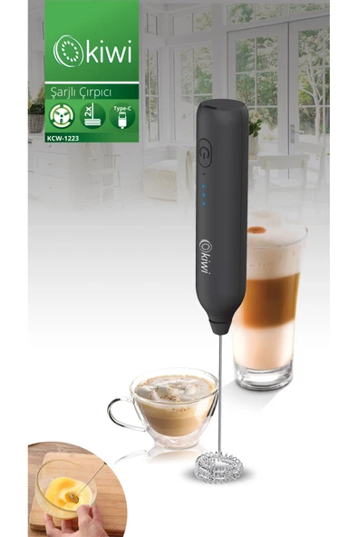 Kiwi Kcw-1223 Pratik Usb Şarjlı Süt Ve Kahve Köpürtücü Hız Ayarlı Siyah ürün görseli 1