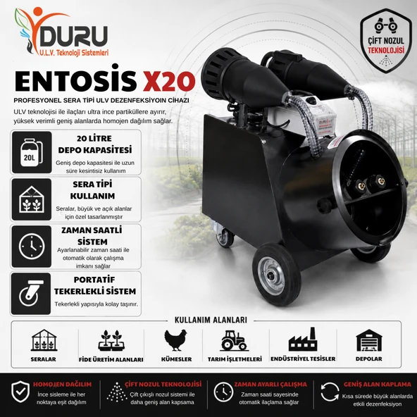 Duru Entosis X 20 20 L Sera Tipi Karıştırıcılı Fanlı Elektrikli ULV Cihazı İlaçlama Sisleme Makinesi ürün görseli 1
