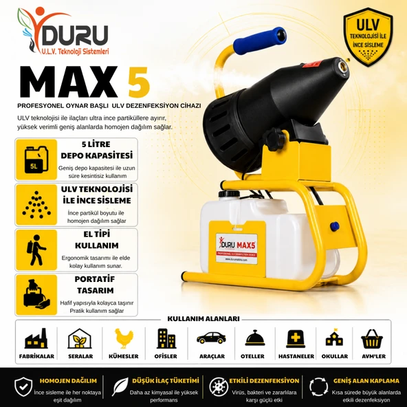 Duru Max 5 5 L Oynar Başlıklı El Tipi-Portatif Elektrikli U.L.V. Cihazı İlaçlama ve Sisleme Makinesi ürün görseli 1