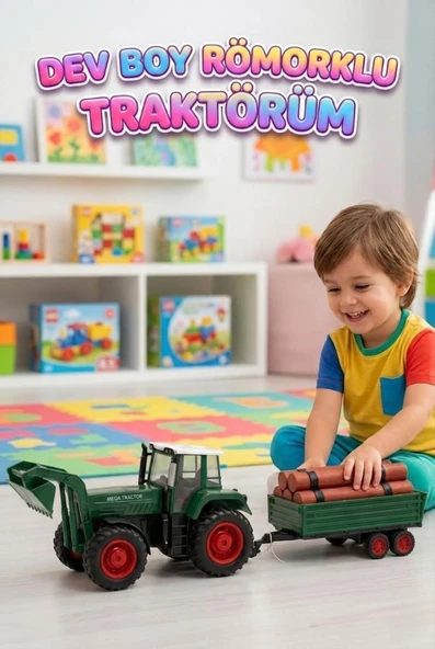 Dev Boy Oyuncak Traktör ve Tomruk Römorku Seti Dev Boy 80 cm Oyuncak Tomruk Yüklü Römork Seti ürün görseli 1