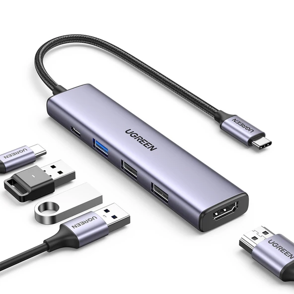 UGREEN 15495 CM478 Revedok USB-C to 5 in 1 4K HDMI USB 3.0 100W PD USB Hub Çoklayıcı ürün görseli 1