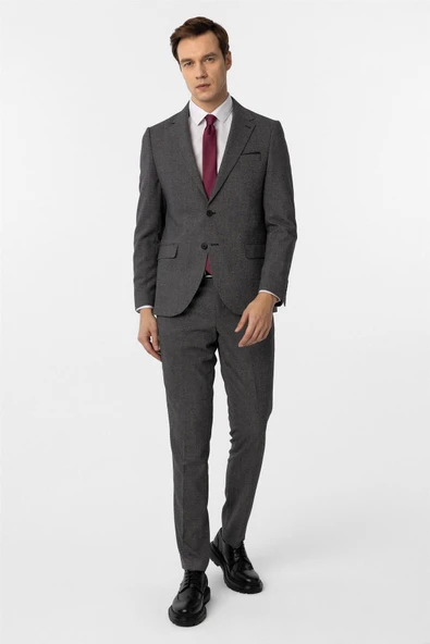 Siyah Slim Fit Desenli Mono Yaka 6 Drop Klasik Takım Elbise ürün görseli 1