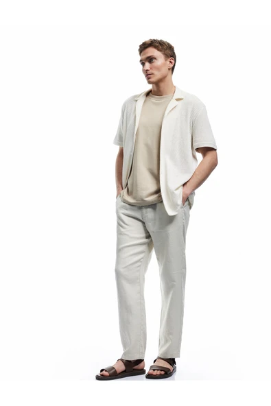 Beli Bağcıklı Düğmeli Cep Detaylı Keten Chino Pantolon ürün görseli 1