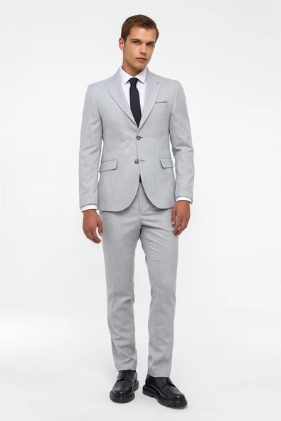 Gri Slim Fit Desenli Sivri Yaka 6 Drop Klasik Takım Elbise ürün görseli 1