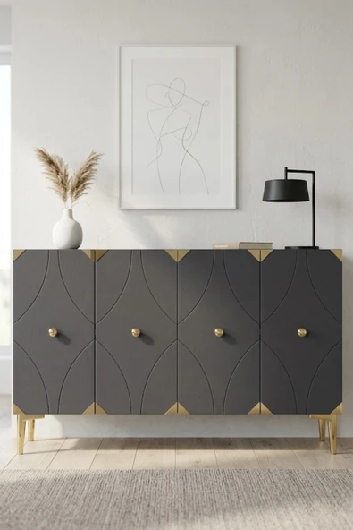 KA1297AG ALFA Konsol ve Tv Sehpası Antrasit-Gold 120cm ürün görseli 1