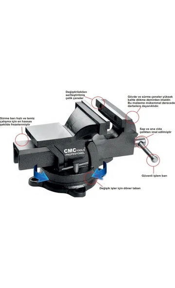 CMC6891 100mm Dönerli Tezgah Mengene - Resim 2