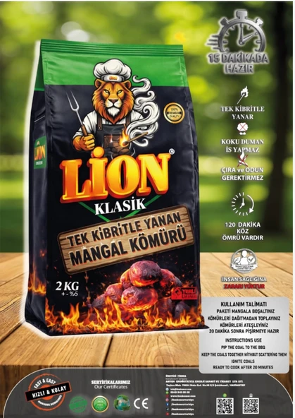 Lion Tek Kibritle Yanan Mangal Kömürü Klasik 2KG ürün görseli 1