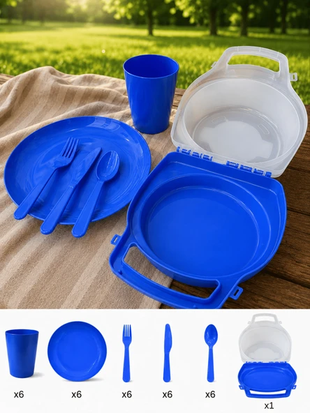 Beylini 32 Parça Piknik Seti Tabak Çatal Kaşık Bıçak Bardak 6 Kişilik Gezi Set Kahvaltı Makinede Yıkanabilir Set ürün görseli 1