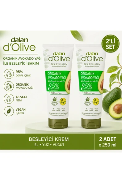D'olive Organik Avokado Yağı Hızlı Emilen Tüp Krem 250 Ml 2 Adet ürün görseli 1