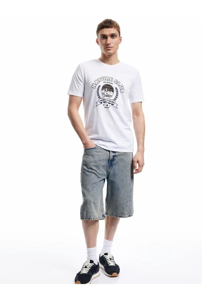 Kısa Kollu Bisiklet Yaka Pamuklu Baskılı Slim Fit Tişört ürün görseli 1
