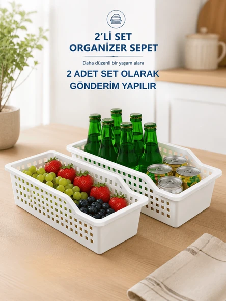 Beylini 2'Li Mutfak Sepeti Dolap İçi Dışı Çok Amaçlı Raf Düzenleyici Sepet Kutu Meyve Sebze İçecek Banyo Malzemeleri ürün görseli 1