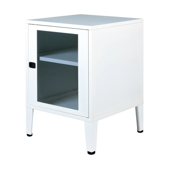 Lande Ziglat Serisi Cam Kapaklı Kilitli Metal Home Office Dolabı Beyaz (RAL 9003) 450x490x450 mm ürün görseli 1