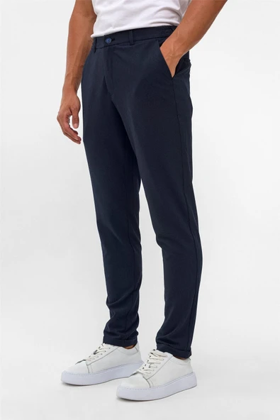 Lacivert Slim Düz Jogger Pantolon - Resim 4