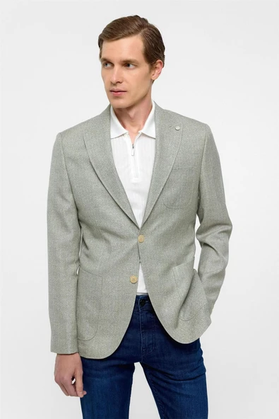 Su Yeşili Slim Fit Desenli Sivri Yaka 6 Drop Ceket ürün görseli 1