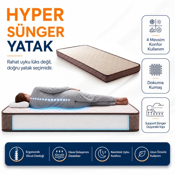 Homedius Hyper Sünger Ortopedik Tek Kişilik Yatak 90x190x12 cm  Beyaz 90x190 ürün görseli 1