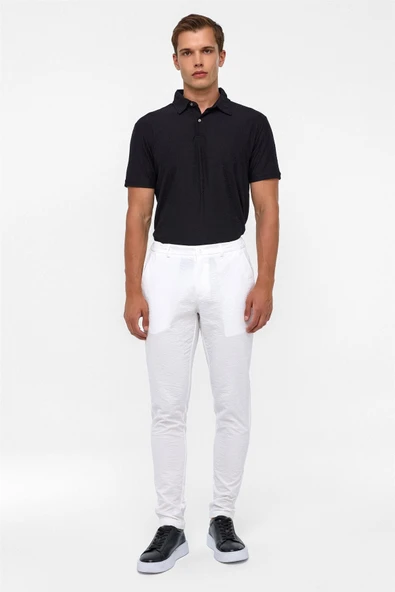 Beyaz Slim Armürlü Jogger Pantolon - Resim 2