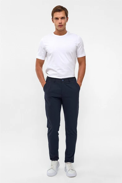 Lacivert Slim Düz Jogger Pantolon - Resim 2