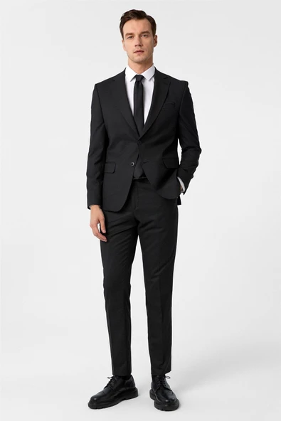Siyah Slim Fit Desenli Mono Yaka 6 Drop Klasik Takım Elbise ürün görseli 1