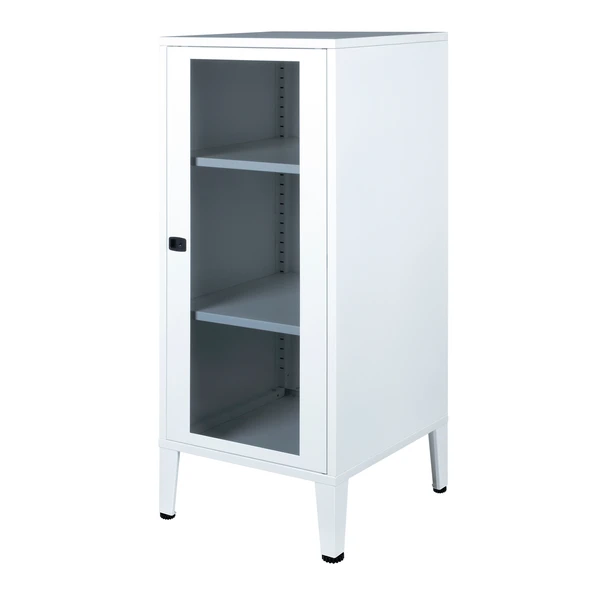 Lande Ziglat Serisi Cam Kapaklı Kilitli Metal Home Office Dolabı Beyaz (RAL 9003) 450x940x450 mm ürün görseli 1