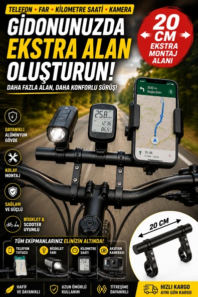 Bisiklet Gidon Uzatma Aparatı 20 cm Telefon Far Kilometre Taşıyıcı Scooter Aksesuar Barı ürün görseli 1