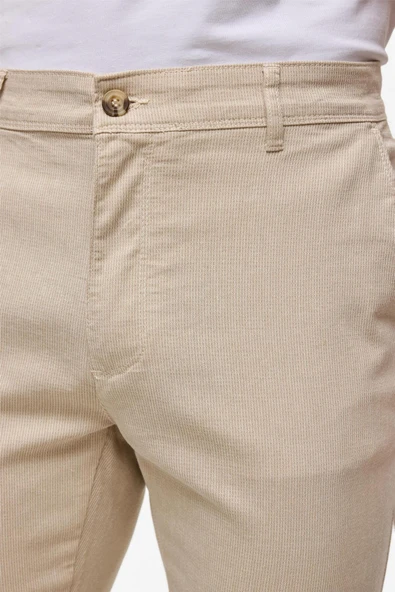 Bej Slim Armürlü Kanvas Pantolon - Resim 4