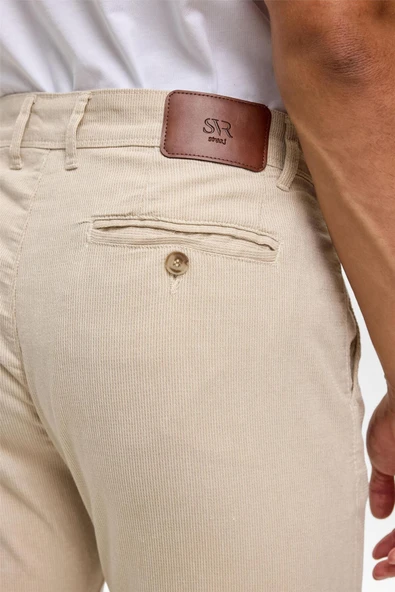 Bej Slim Armürlü Kanvas Pantolon - Resim 6