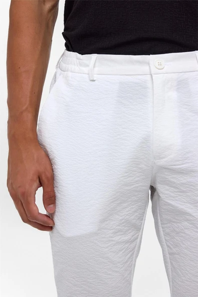 Beyaz Slim Armürlü Jogger Pantolon - Resim 8