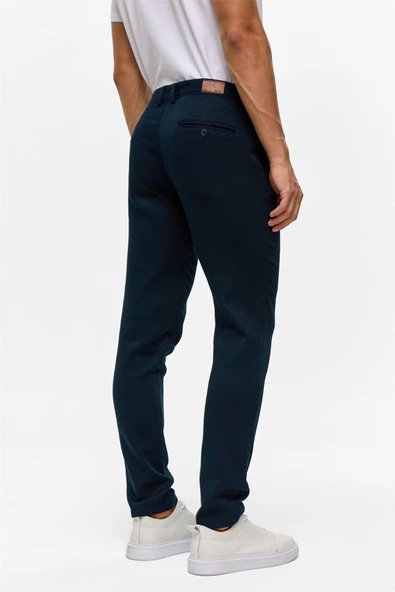 Lacivert Slim Armürlü Kanvas Pantolon - Resim 12