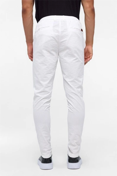 Beyaz Slim Armürlü Jogger Pantolon - Resim 10