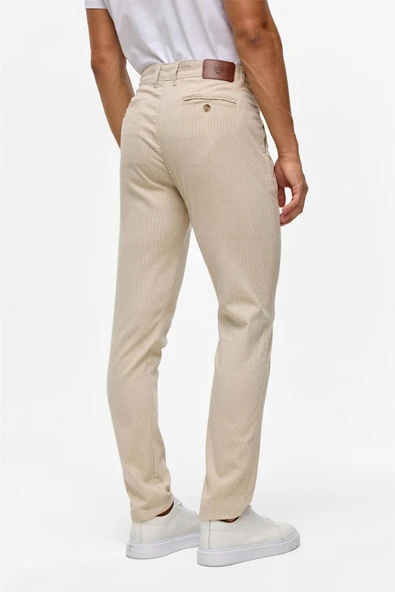 Bej Slim Armürlü Kanvas Pantolon - Resim 5