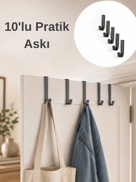 Beylini 10'Lu Pratik Askı Kapı Banyo Mutfak Düzenleyici Askı Seti Pratik Kanca Askılık Basit Pratik Tak Çıkar ürün görseli 1
