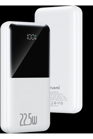 Powerbank Taşınabilir Şarj Cihazı 5W Hızlı Şarj Dijital Ekranlı Beyaz ürün görseli 1