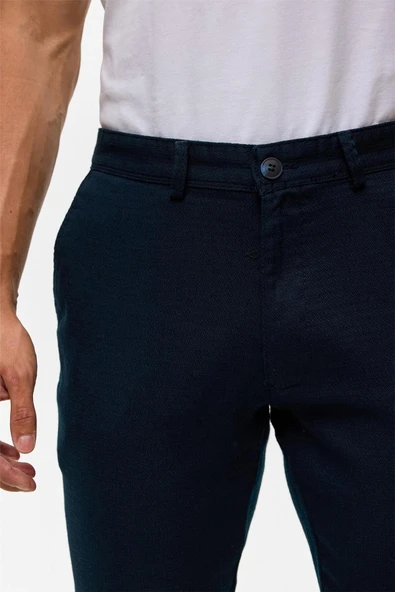Lacivert Slim Armürlü Kanvas Pantolon - Resim 11