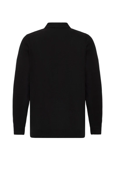 Siyah Regular Desenli Polo Yaka Triko - Resim 4