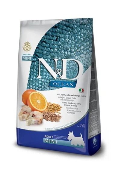 N&D OCEAN DOG COD, SPELT, OATS & ORANGE ADULT MİNİ 2,5KG ürün görseli 1