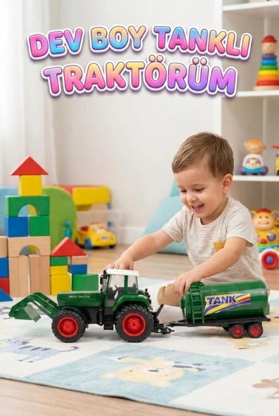 Dev Boy Sürtmeli ve Sökülebilir Tankerli Oyuncak Traktör 80 cm Eğitici Çocuk Oyuncağı ürün görseli 1