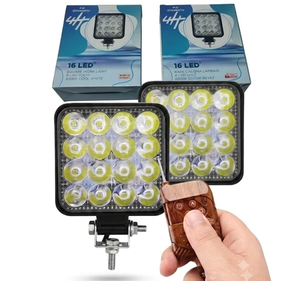 2 Adet 16 Led Kare Off-road Sis Farı Ve Çalışma Lambası - Uzaktan Kumandalı Çakar Modlu Su Geçirmez ürün görseli 1