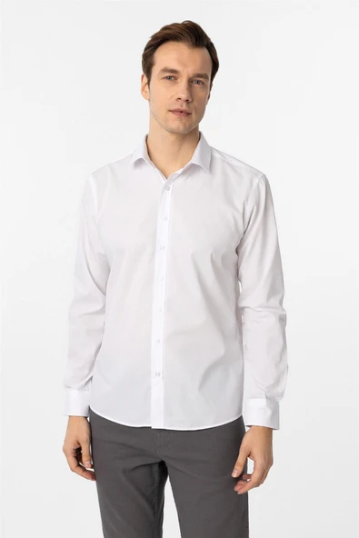 Köşeli Manşet Slimfit Düz Gömlek - Resim 2