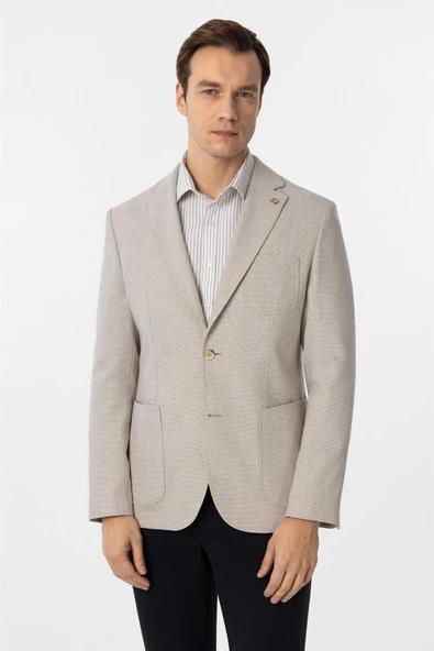 Bej Slim Fit Armürlü Mono Yaka 6 Drop Ceket ürün görseli 1