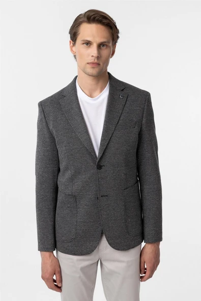 Siyah Slim Fit Desenli Mono Yaka 6 Drop Ceket ürün görseli 1