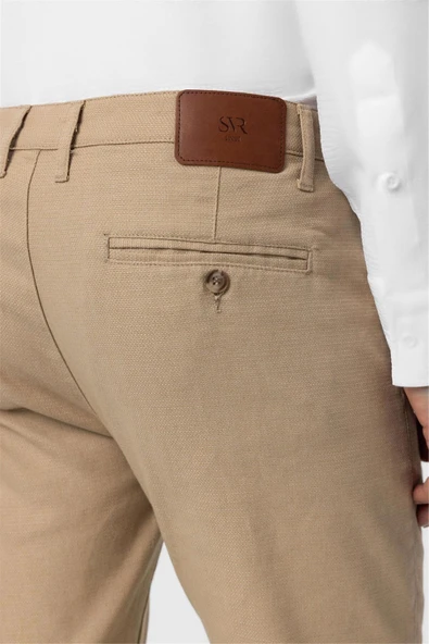 Bej Slim Fit Armürlü Kanvas Pantolon - Resim 12