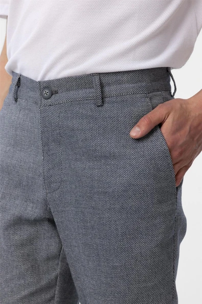 Lacivert Regular Armürlü Kanvas Pantolon - Resim 4