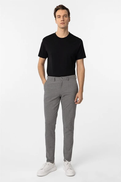 Gri Slim Fit Armürlü Kanvas Pantolon ürün görseli 1