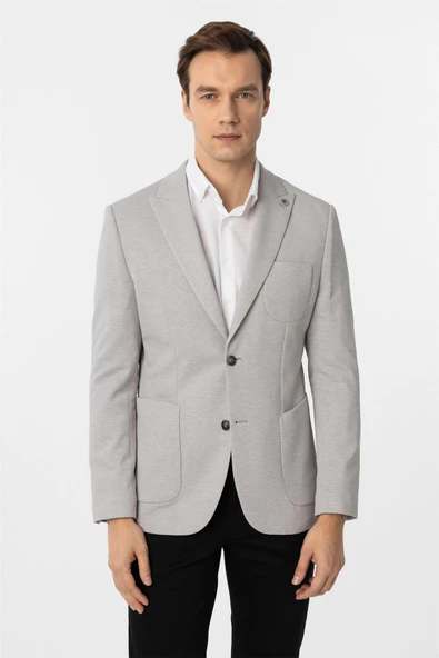Gri Slim Fit Armürlü Sivri Yaka 6 Drop Ceket ürün görseli 1