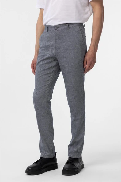 Lacivert Regular Armürlü Kanvas Pantolon - Resim 3