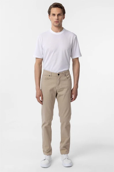 Bej Slim Fit Düz Kanvas Pantolon ürün görseli 1